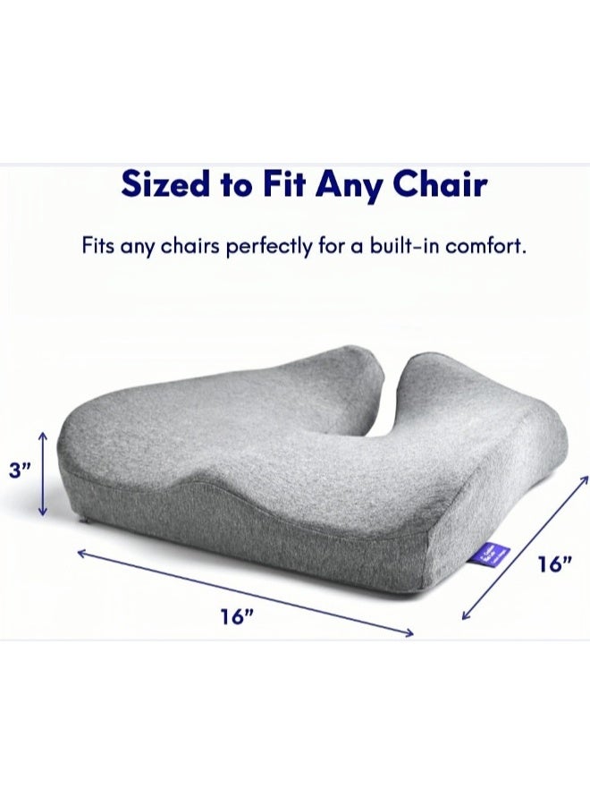 Brinaoki Patented Pressure Relief Seat Cushion for Long Sitting Hours on Office/Home Chair, Car, Wheelchair - Extra-Dense Memory Foam for Hip, Tailbone, Coccyx, Sciatica - Light Grey  - Image 5