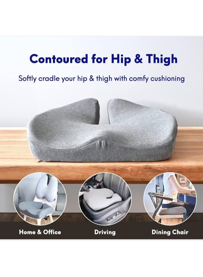 Brinaoki Patented Pressure Relief Seat Cushion for Long Sitting Hours on Office/Home Chair, Car, Wheelchair - Extra-Dense Memory Foam for Hip, Tailbone, Coccyx, Sciatica - Light Grey  - Image 2