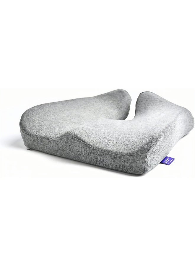 Brinaoki Patented Pressure Relief Seat Cushion for Long Sitting Hours on Office/Home Chair, Car, Wheelchair - Extra-Dense Memory Foam for Hip, Tailbone, Coccyx, Sciatica - Light Grey  - Image 1