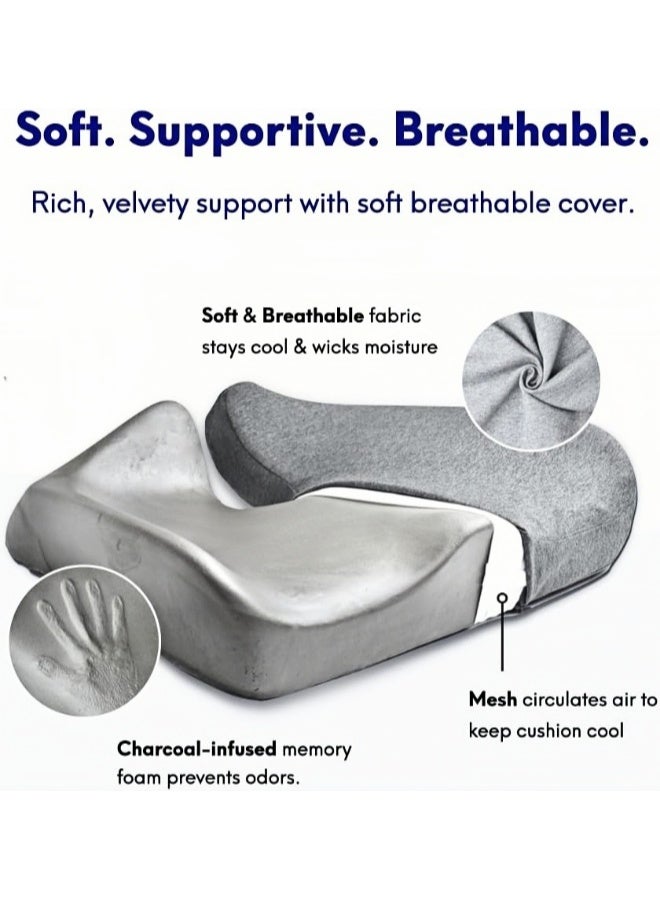 Brinaoki Patented Pressure Relief Seat Cushion for Long Sitting Hours on Office/Home Chair, Car, Wheelchair - Extra-Dense Memory Foam for Hip, Tailbone, Coccyx, Sciatica - Light Grey  - Image 4