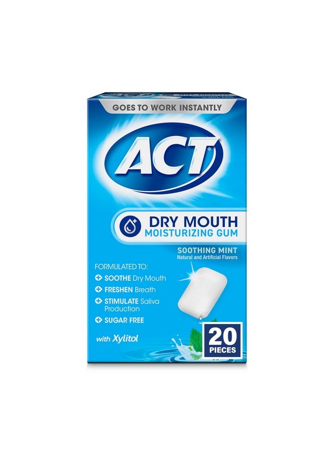 ACT Dry Mouth Moisturizing Gum, 20 Pieces, With Xylitol, Sugar Free Soothing Mint - Image 1