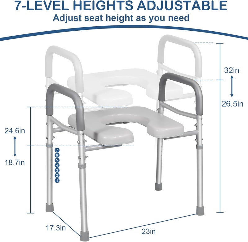 500lbs (Approximately 227kg) Adjustable Toilet Seat Risers for Seniors with Storage Pouch, Raised Toilet Seat with Handles for Elderly, Pregnant and Disable, Padded Handicap Toilet Seat Riser - Image 2