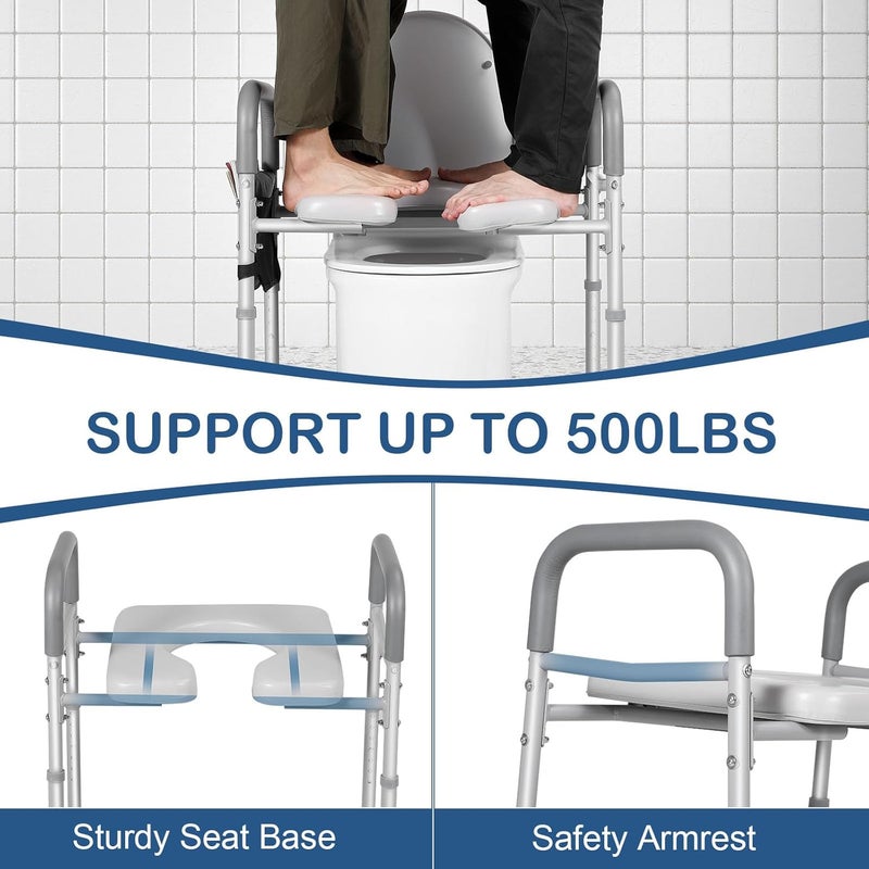 500lbs (Approximately 227kg) Adjustable Toilet Seat Risers for Seniors with Storage Pouch, Raised Toilet Seat with Handles for Elderly, Pregnant and Disable, Padded Handicap Toilet Seat Riser - Image 5