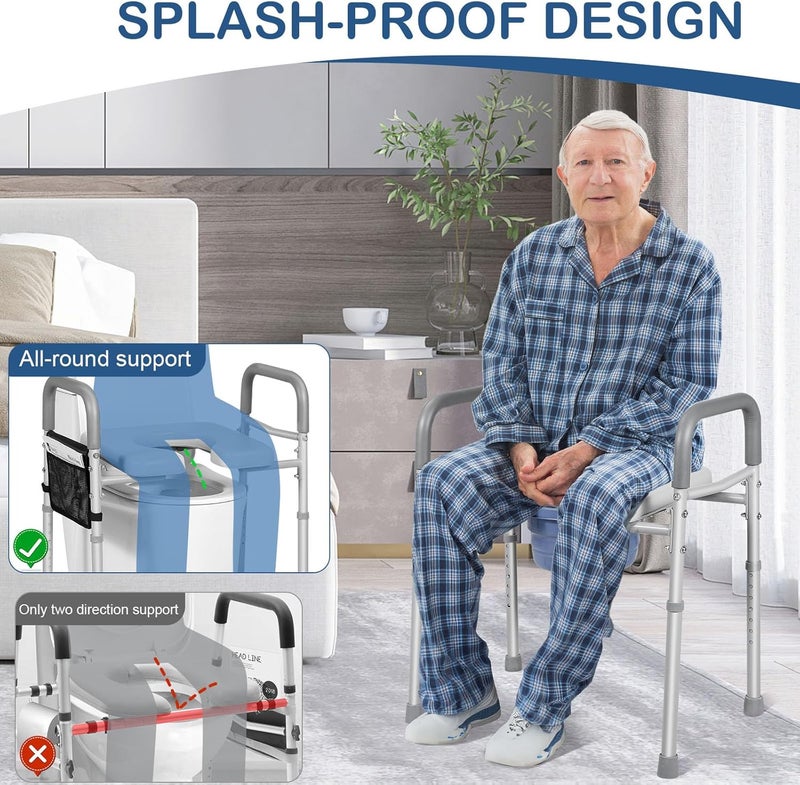 500lbs (Approximately 227kg) Adjustable Toilet Seat Risers for Seniors with Storage Pouch, Raised Toilet Seat with Handles for Elderly, Pregnant and Disable, Padded Handicap Toilet Seat Riser - Image 3