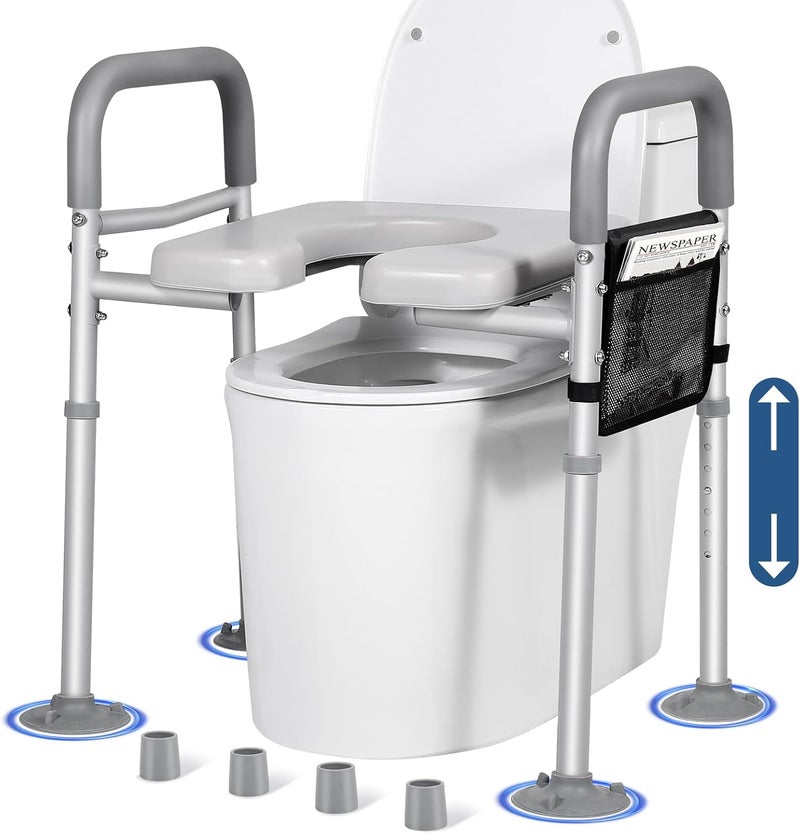 500lbs (Approximately 227kg) Adjustable Toilet Seat Risers for Seniors with Storage Pouch, Raised Toilet Seat with Handles for Elderly, Pregnant and Disable, Padded Handicap Toilet Seat Riser - Image 1