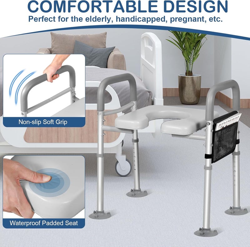 500lbs (Approximately 227kg) Adjustable Toilet Seat Risers for Seniors with Storage Pouch, Raised Toilet Seat with Handles for Elderly, Pregnant and Disable, Padded Handicap Toilet Seat Riser - Image 4