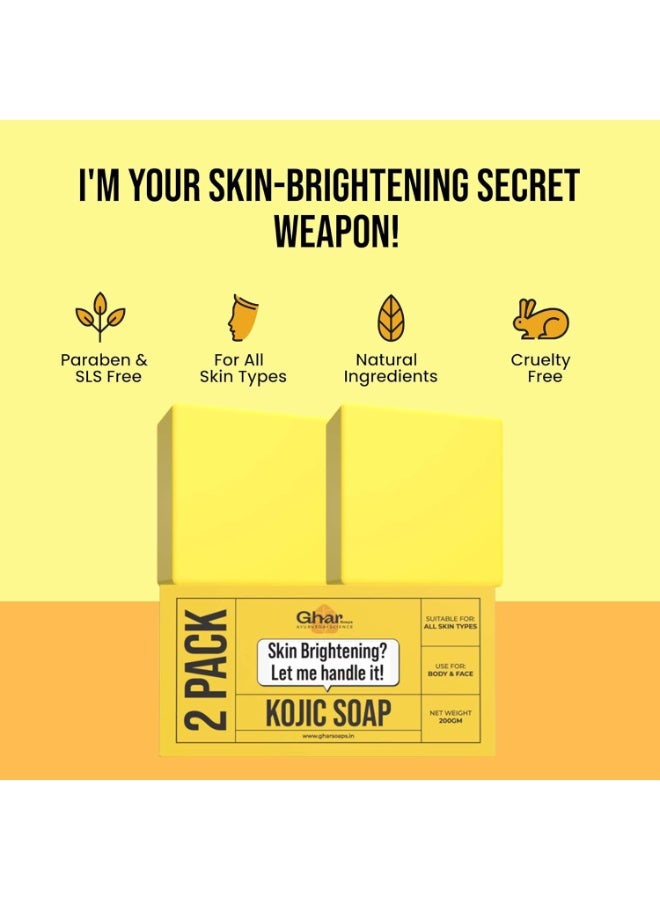 GHAR SOAPS Kojic Acid 2% Soap with Niacinamide | For Pigmentation, Sun damage, Brightening Underarm & Reduces Dark Spot | Soap for Men & Women | Suitable for All Skin Types |(Pack of 2) (100 g x 2) - Image 2