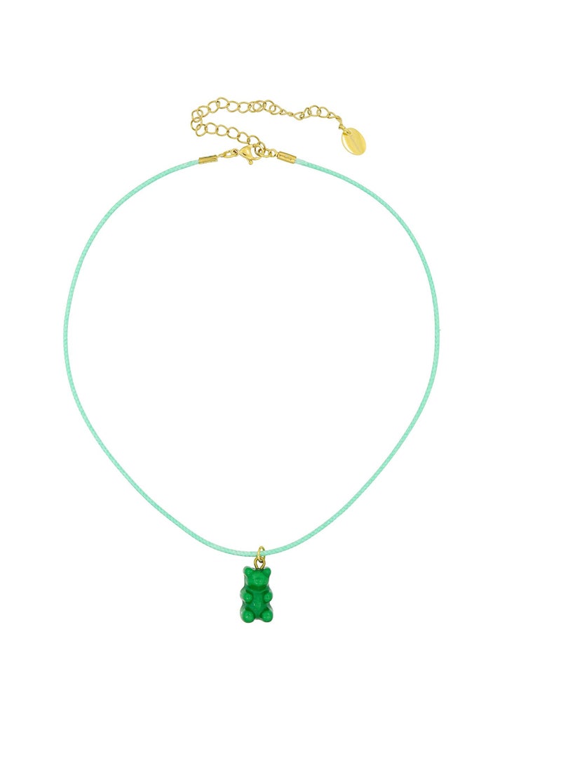 Fashionbox Lola Gummy Bear Cord Necklace Green On Green/Gold Plated