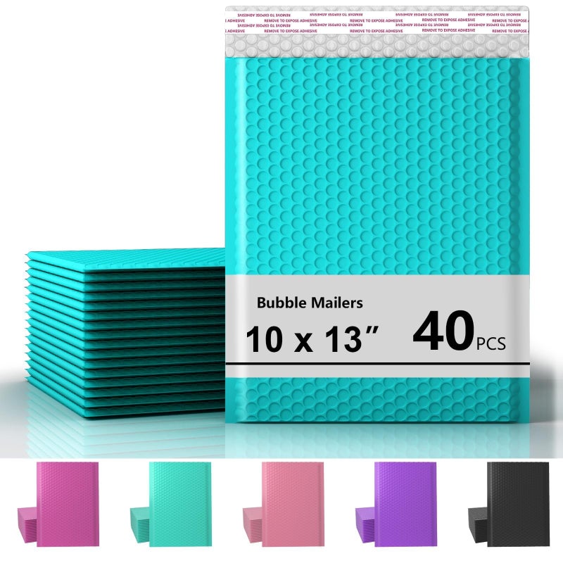 oceanite 10 x 13 Inch Bubble Mailer 40 Pack, Waterproof Padded Envelopes with Strong Self-Seal Adhesive, Cushioning Shipping Bags with Bright Color for Small Business - Minty Blue - Image 1