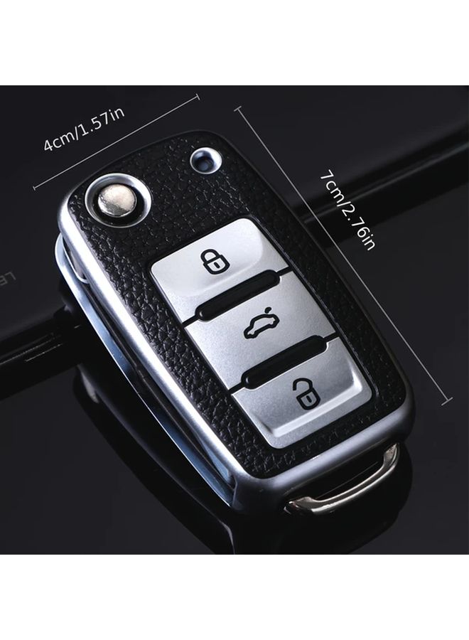 Silvery Leather TPU Car Key Full Cover Protection Case For Volkswagen Polo Tiguan Passat Golf Jetta Lavida Skoda Octavia - Image 2