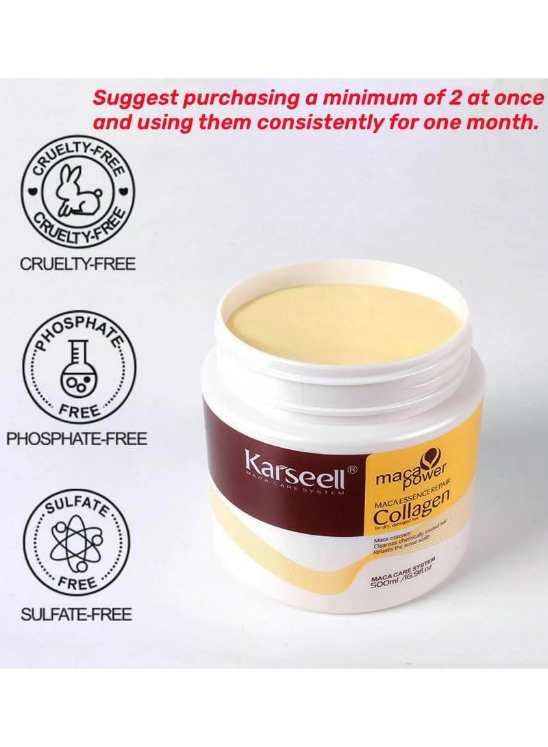 Karseell Collagen Maca Hair Treatment Deep Repair Conditioning Hair Mask Argan Oil Coconut Oil Essence for Dry Damaged Hair 16.90 Fl oz 500ml - Image 3