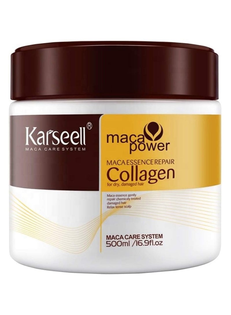 Karseell Collagen Maca Hair Treatment Deep Repair Conditioning Hair Mask Argan Oil Coconut Oil Essence for Dry Damaged Hair 16.90 Fl oz 500ml - Image 1