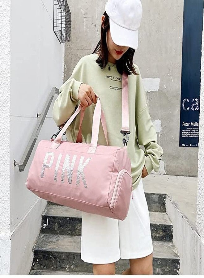 Firstdemand 2 L Gym Duffel Bag Unisex Sport Bags Women Luxury Handbags Pink Letter Large Capacity Travel Duffle Striped Beach Bag on Shoulder for Outdoor Business and Gym (Maroon Red) - Image 3