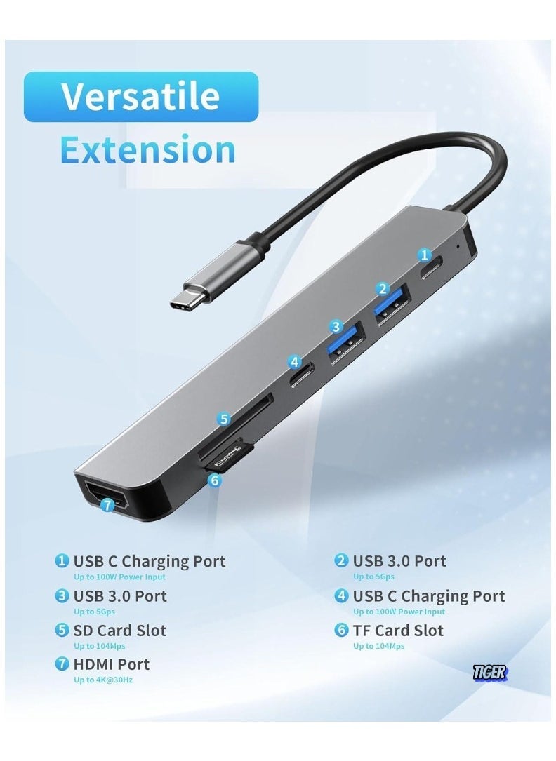 JAJEEK 7-in-1 USB C Hub Docking Station with 4K HDMI, 100W PD, 3 USB Data Ports (1 USB-C & 2 USB 3.0), SD/TF Card Reader – Multiport Adapter for MacBook, Dell, HP, ASUS, Steam Deck & More - Image 1