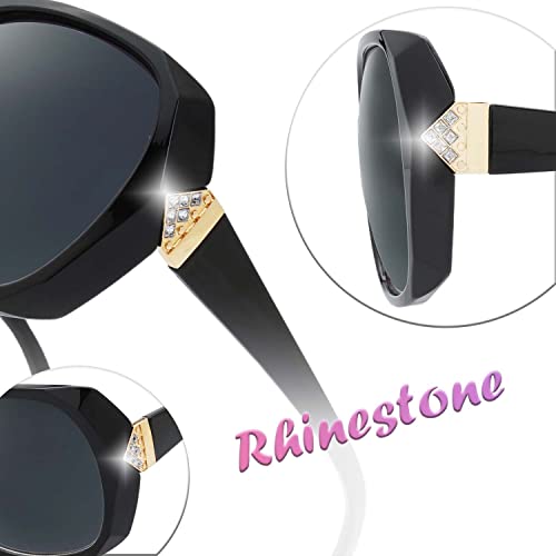 The Fresh Women's Polarized Oversized Jackie O Hybrid Butterfly Fashion Rhinestone Sunglasses - Exquisite Packaging (7327POL01 Black, Grey Polarized Lens) - Image 5