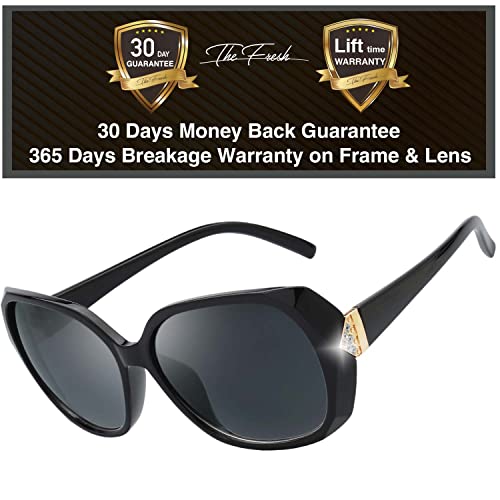 The Fresh Women's Polarized Oversized Jackie O Hybrid Butterfly Fashion Rhinestone Sunglasses - Exquisite Packaging (7327POL01 Black, Grey Polarized Lens) - Image 4