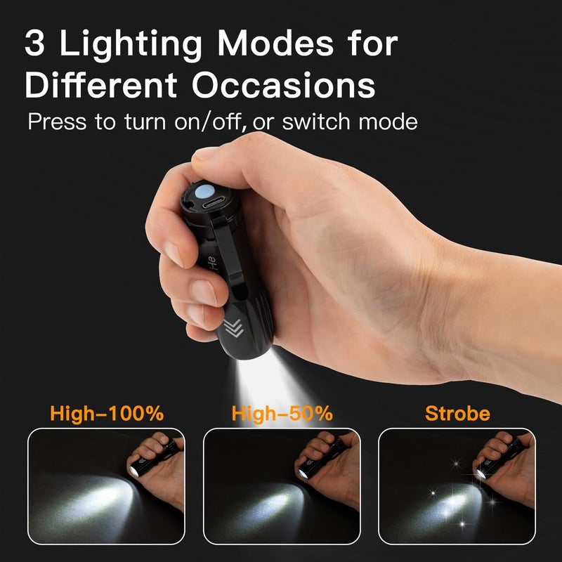 KunHe Small Rechargeable Flashlights, Mini LED Pocket Flashlight Battery Operated, Bulk Flash Light Clip for Home, EDC, Stocking Stuffers for Men Adults, 5 Pack - Image 5