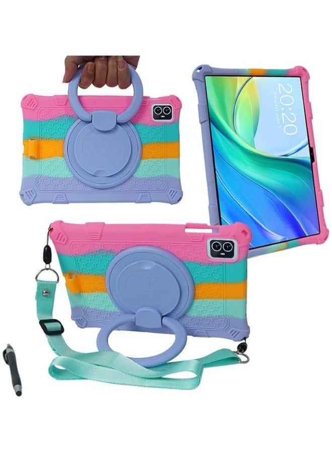 Case Compatible with Teclast M50 HD 10.1 inch 2023 Kids Soft Silicon 360 Rotating Ring Stand Cover with Should Strap and Pen  - Image 1