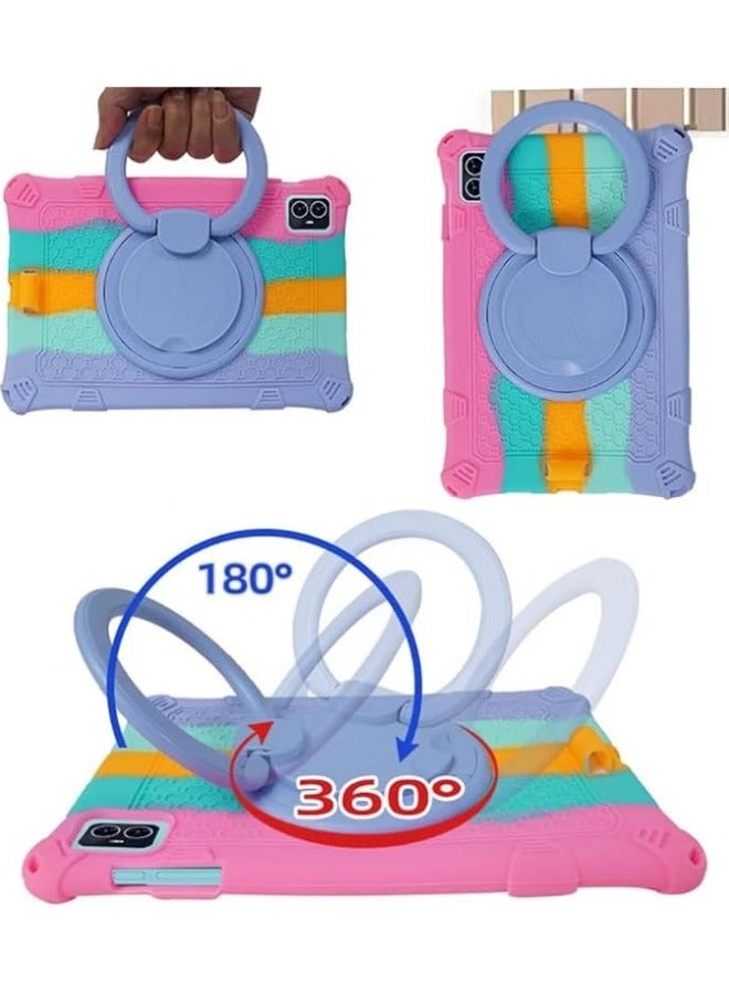 Case Compatible with Teclast M50 HD 10.1 inch 2023 Kids Soft Silicon 360 Rotating Ring Stand Cover with Should Strap and Pen  - Image 3