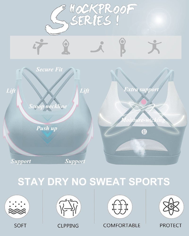 RUNNING GIRL صدرية رياضية للفتيات، صدرية رياضية مزودة بحمالات خلفية، صدرية رياضية زرقاء داعمة بحجم كبير (WX2354 أزرق، M) - Image 4