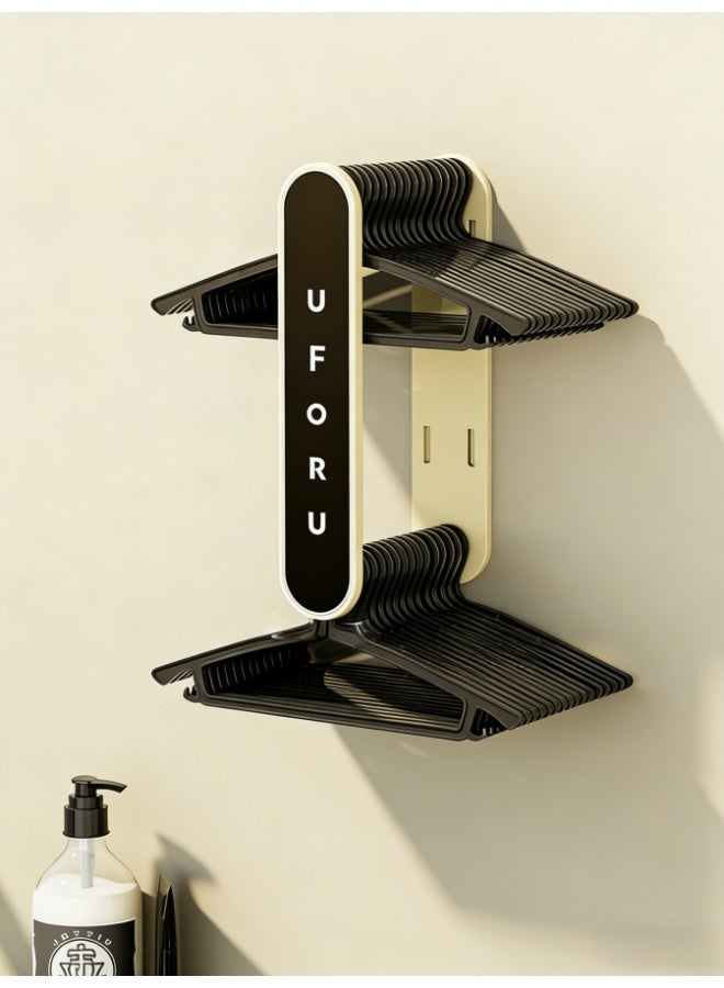 منظم علاقات ملابس قابل للسحب يُثبت على الحائط - رف قابل للطي موفر للمساحة لأكثر من 30 علاقة ملابس، حامل تخزين شديد التحمل لغرفة الغسيل/الحمام (أسود، D2013-4) - Image 1