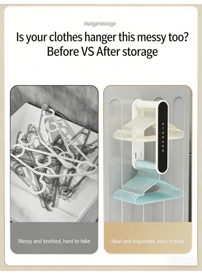 منظم علاقات ملابس قابل للسحب يُثبت على الحائط - رف قابل للطي موفر للمساحة لأكثر من 30 علاقة ملابس، حامل تخزين شديد التحمل لغرفة الغسيل/الحمام (أسود، D2013-4) - Image 2