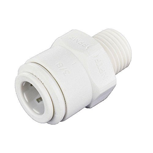 John Guest 3/8 Inch OD x 1/4 Inch NPT Male Connector, Push to Connect Plastic Plumbing Fitting, PP011222WP - Image 1