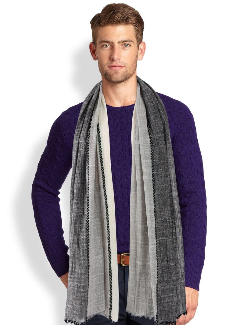 GERINLY شال شتوي ملون للرجال من جيرينلي، لفات طويلة حول الرقبة، شال بأسلوب حضري، هدية للرجال (أسود رمادي بيج) - Image 2