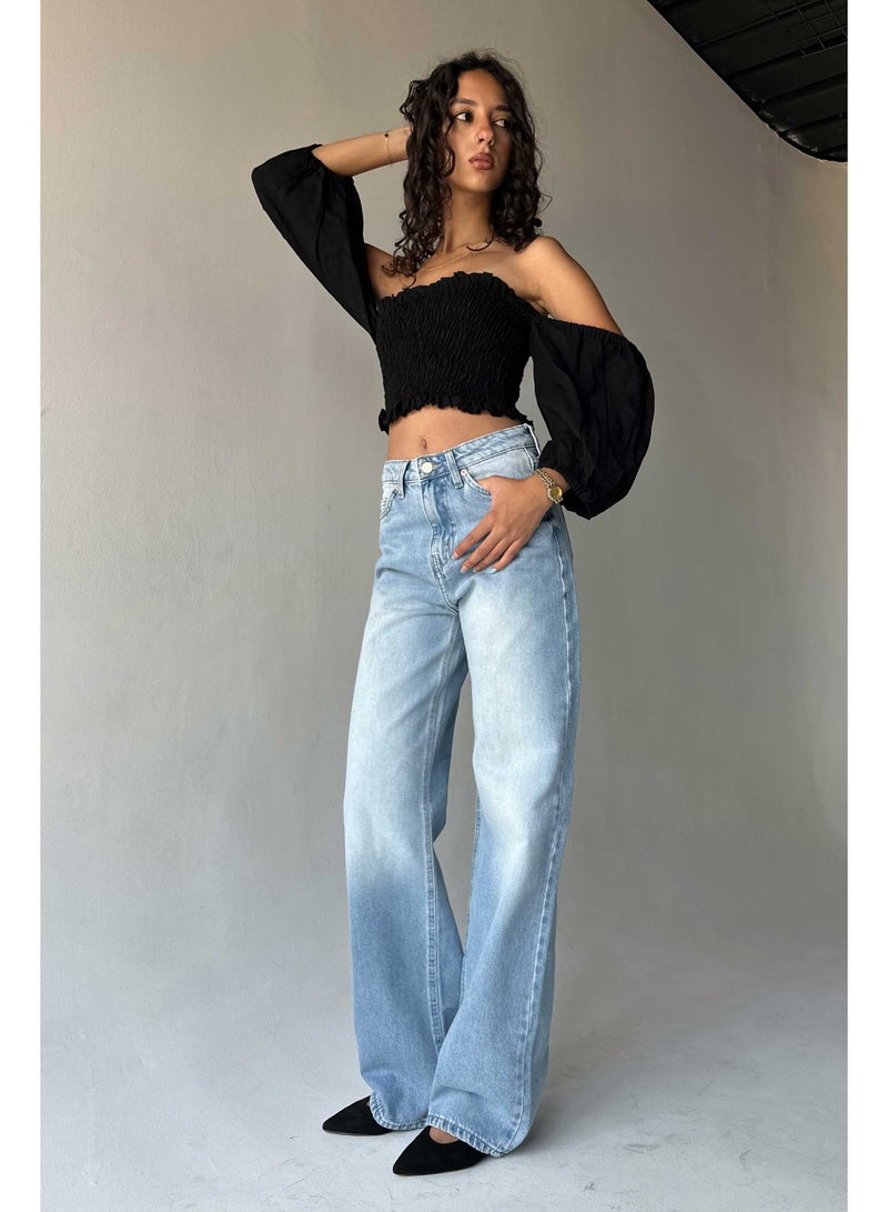 CIZARO Wide-Leg - High-Waist Light Vintage Blue Jeans  - Image 2