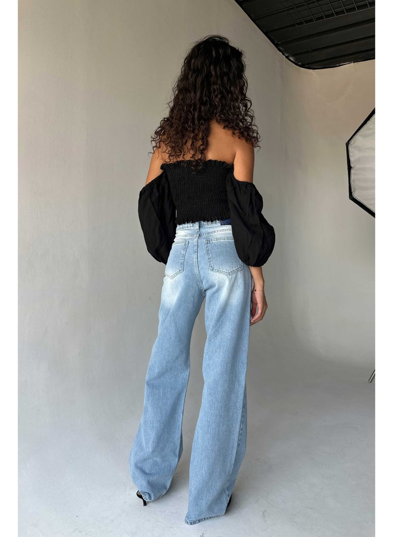 CIZARO Wide-Leg - High-Waist Light Vintage Blue Jeans  - Image 3