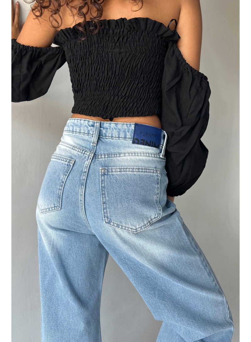 CIZARO Wide-Leg - High-Waist Light Vintage Blue Jeans  - Image 4
