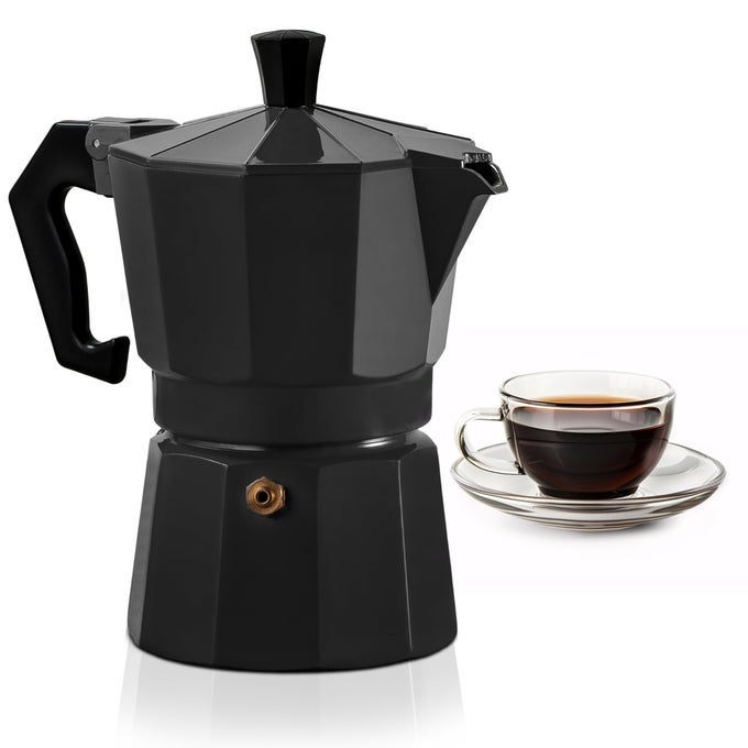 ALUMINUM MOKA STOVE COFFEE MAKER MOKA POT FOR GAS ELECTRIC STOVE CLASSIC ITALIAN ESPRESSO MAKER BLACK STOVETOP EXCELLENT CAMPING POT 3 CUP 5 OZ