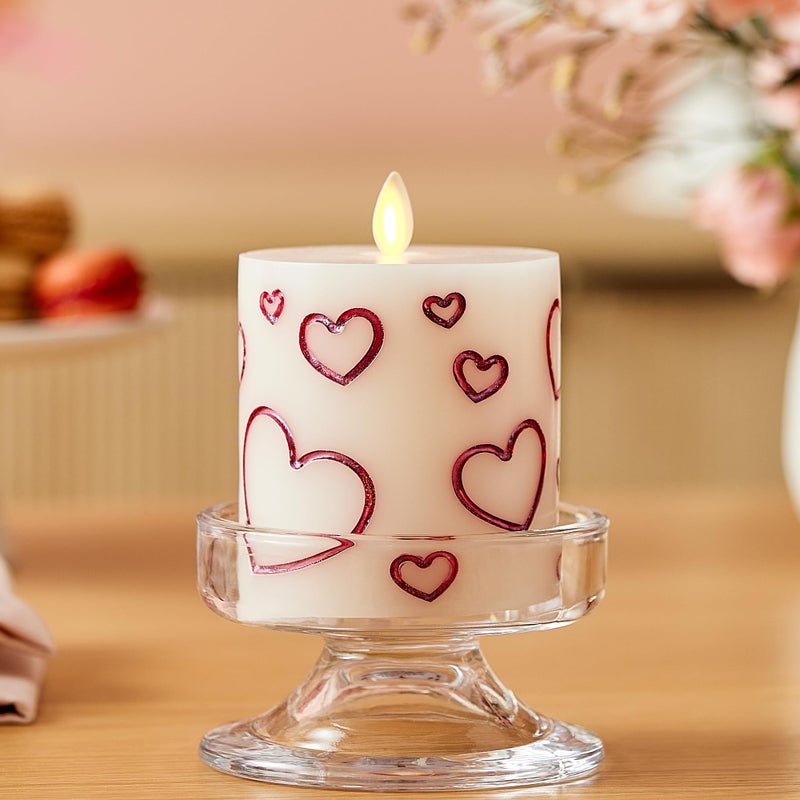 Luminara Debossed Hearts Pillar Candle Metallic Magenta - Patented Flickering Flameless Technology - Valentine's Day Collection - Remote Ready - 4.5" - Image 2