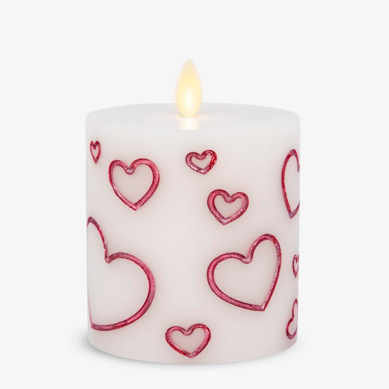 Luminara Debossed Hearts Pillar Candle Metallic Magenta - Patented Flickering Flameless Technology - Valentine's Day Collection - Remote Ready - 4.5" - Image 1