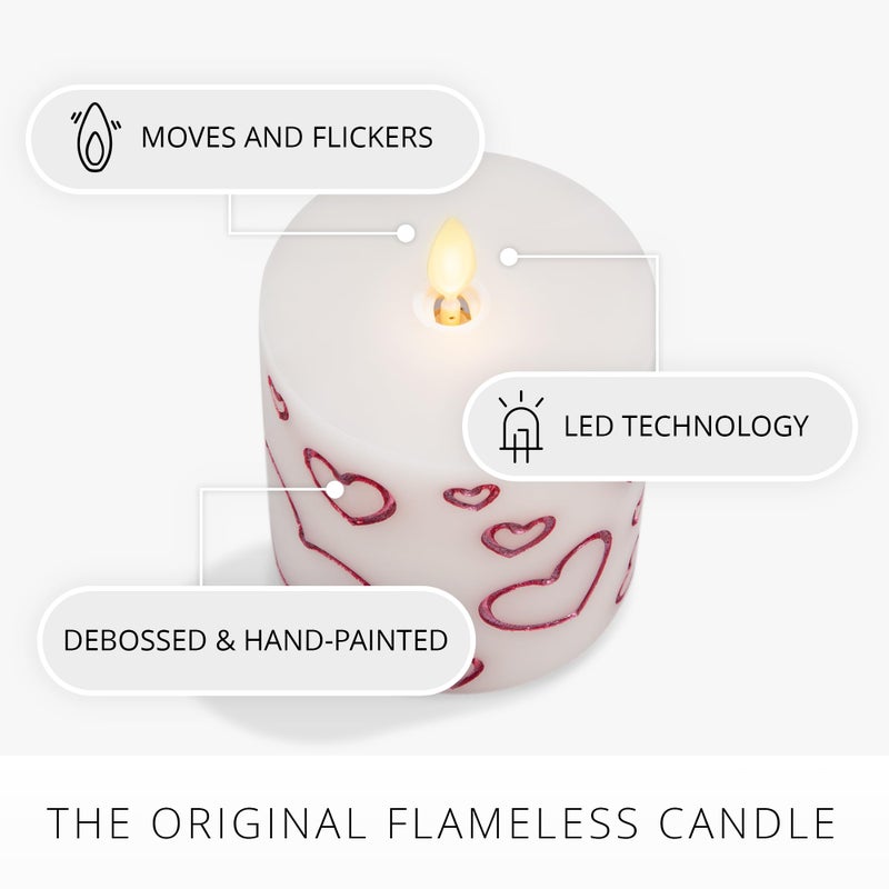 Luminara Debossed Hearts Pillar Candle Metallic Magenta - Patented Flickering Flameless Technology - Valentine's Day Collection - Remote Ready - 4.5" - Image 3