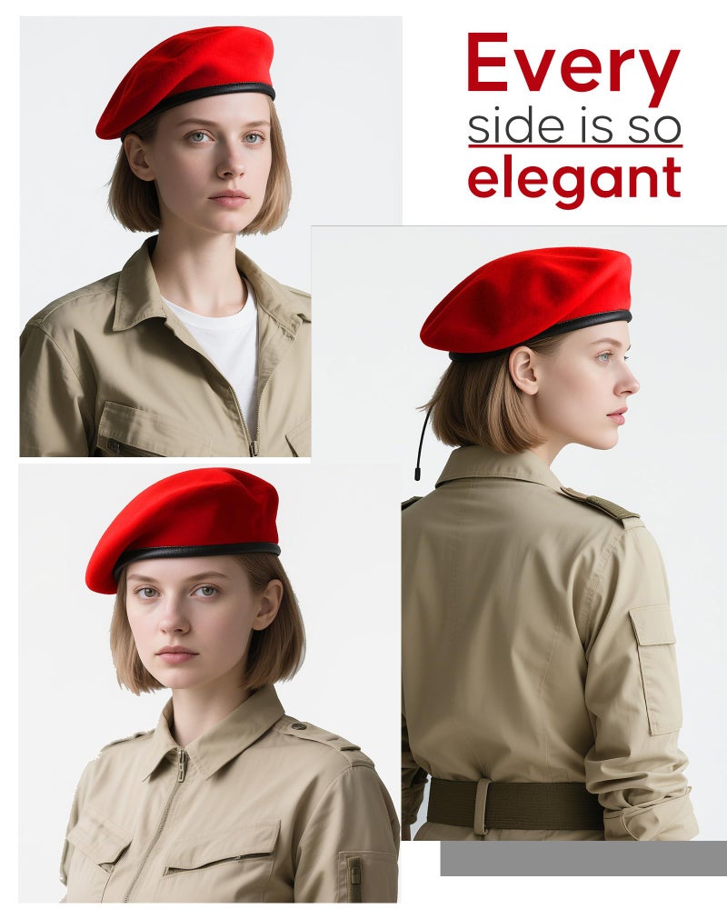 CKYPTFK Beret Hats for Women & Beret Hat Men - US Army Style 100% Wool Military Berets, Vintage British Officer Look, Warm Slouchy Unisex Cap-Red Hatï¼ˆLï¼‰ - Image 5