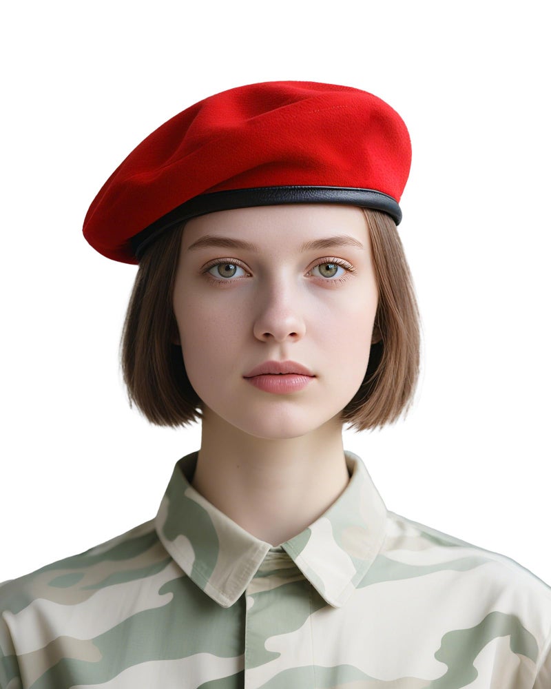 CKYPTFK Beret Hats for Women & Beret Hat Men - US Army Style 100% Wool Military Berets, Vintage British Officer Look, Warm Slouchy Unisex Cap-Red Hatï¼ˆLï¼‰ - Image 1