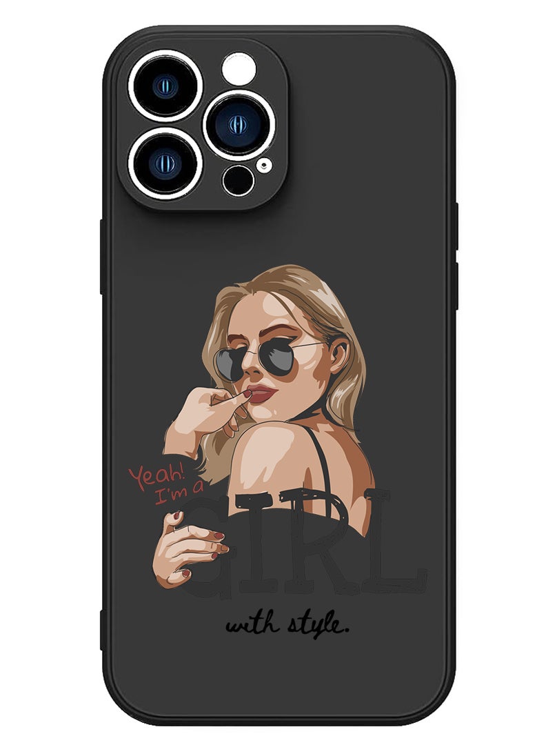 Theodor Protective Slim Fit Case Liquid Silicone Cover with Full Body Protection Anti-Scratch Shockproof Case For iPhone 14 Pro Black  - Girrafe-01 - Image 1