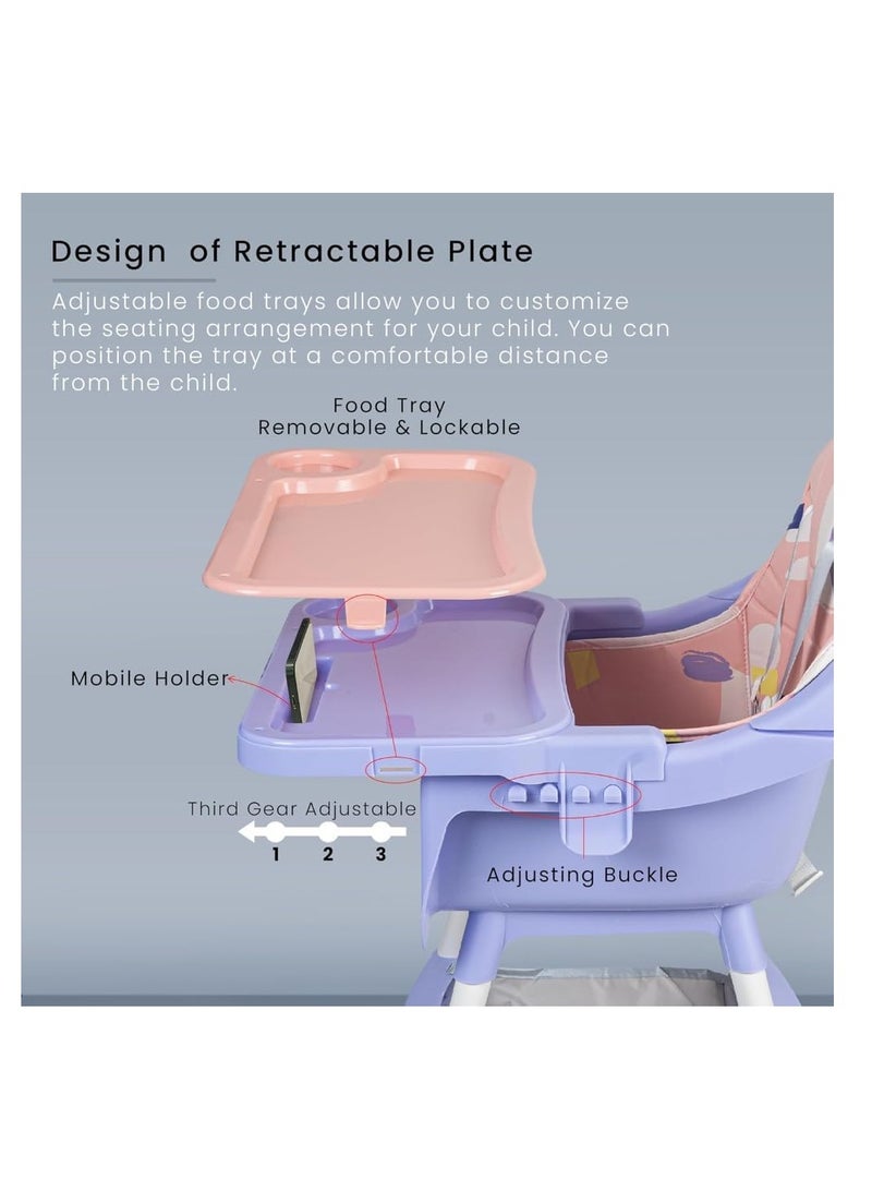 Toys-Egypt Convertible High Chair with Adjustable Height and Footrest, Booster Seat for Feeding with Tray, Wheels and Safety Belt for Toddlers, Code (S360) (Pink/Purple)  - Image 2