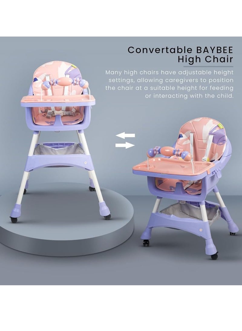 Toys-Egypt Convertible High Chair with Adjustable Height and Footrest, Booster Seat for Feeding with Tray, Wheels and Safety Belt for Toddlers, Code (S360) (Pink/Purple)  - Image 4