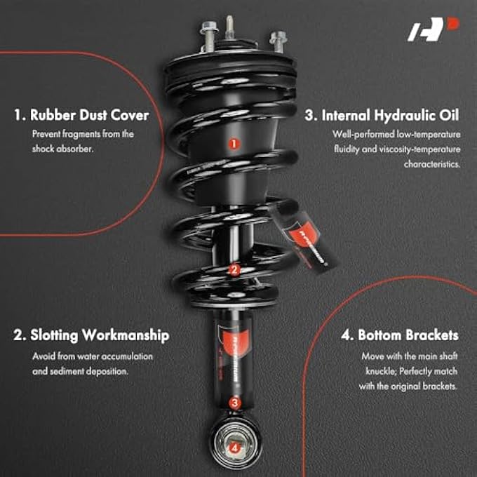 أ-بريميوم زوج أمامي كامل من دعامة ونابض لولبي متوافق مع شيفروليه سيلفرادو 1500 موديلات 2014 و2018، سيلفرادو 1500 Ld موديل 2019، سوبربان جي إم سي سييرا 1500 سييرا 1500 ليمتد يوكون إكس إل - Image 4
