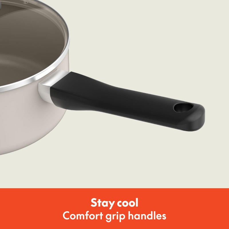 bella 21 Piece Kitchen Set with EverGoodâ„¢ Ceramic Nonstick Coatingâ€‹, Dishwasher & Oven Safe, All Stovetops Compatible, Tempered Glass Lids & Cool Touch Handles, Oatmilk - Image 5