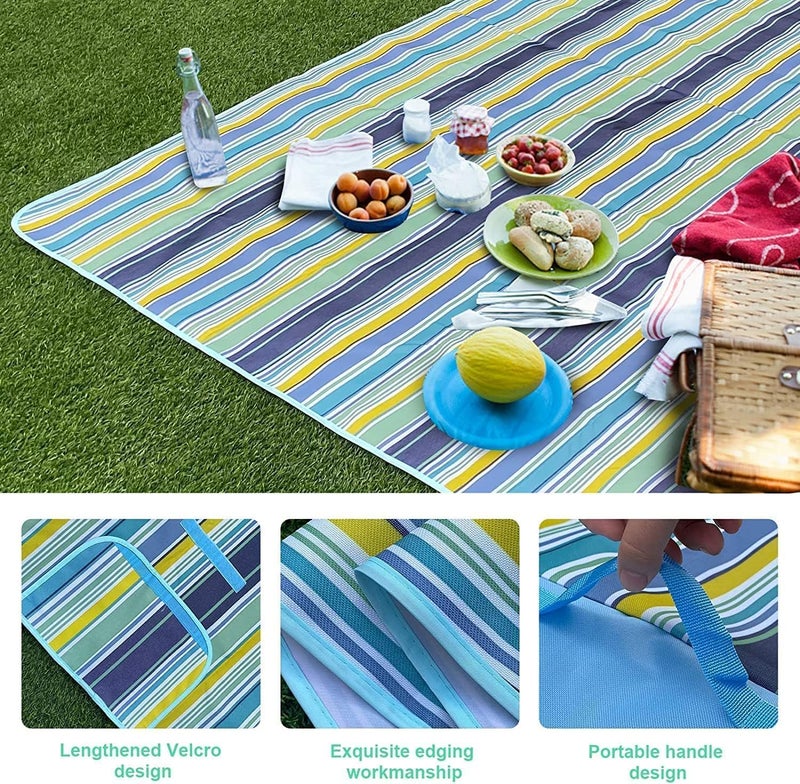 SKY-TOUCH Portable Waterproof Picnic and Beach Blanket, 180x145cm, Green and Blue - Image 3