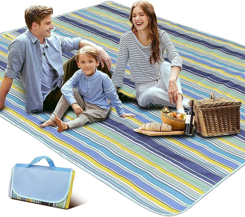 SKY-TOUCH Portable Waterproof Picnic and Beach Blanket, 180x145cm, Green and Blue - Image 1