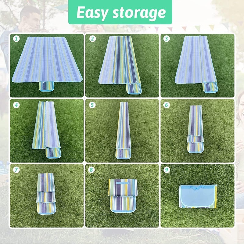 SKY-TOUCH Portable Waterproof Picnic and Beach Blanket, 180x145cm, Green and Blue - Image 4