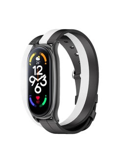 Generic Replacement Strap For Xiaomi Mi Band 7 Mijobs Plus Case Double-Loop Leather Watch Band Black+White 