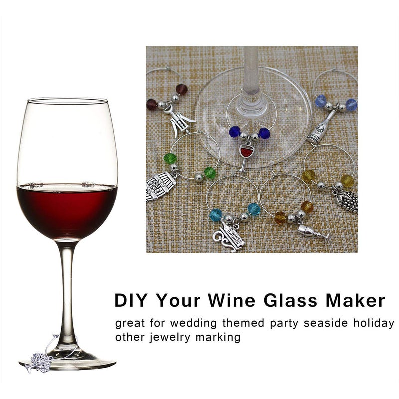 WOCRAFT Craft Supplies Wine Glass Charms Markers Tasting Party Decoration Supplies Gift with 25mm Strong Stainless Steel Wine Glass Charm Rings (M307+10575) - Image 3
