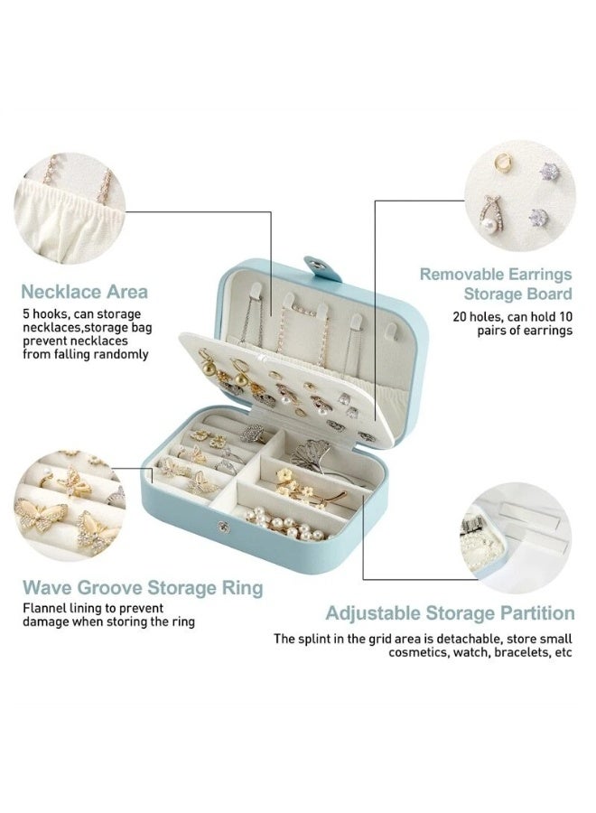 تانجبلب علبة مجوهرات سفر من الجلد الصناعي PU للنساء والبنات، منظم مجوهرات محمول بتصميم طبقتين مع فواصل قابلة للتعديل لترتيب الخواتم والأقراط والقلادات والأساور، صندوق تخزين مضاد للخدش ببطانة مخملية وخطافات للقلادات وجيب لحمايتها من التشابك، حجم صغير وخفيف مناسب للحقيبة والسفر والهدايا - Image 2