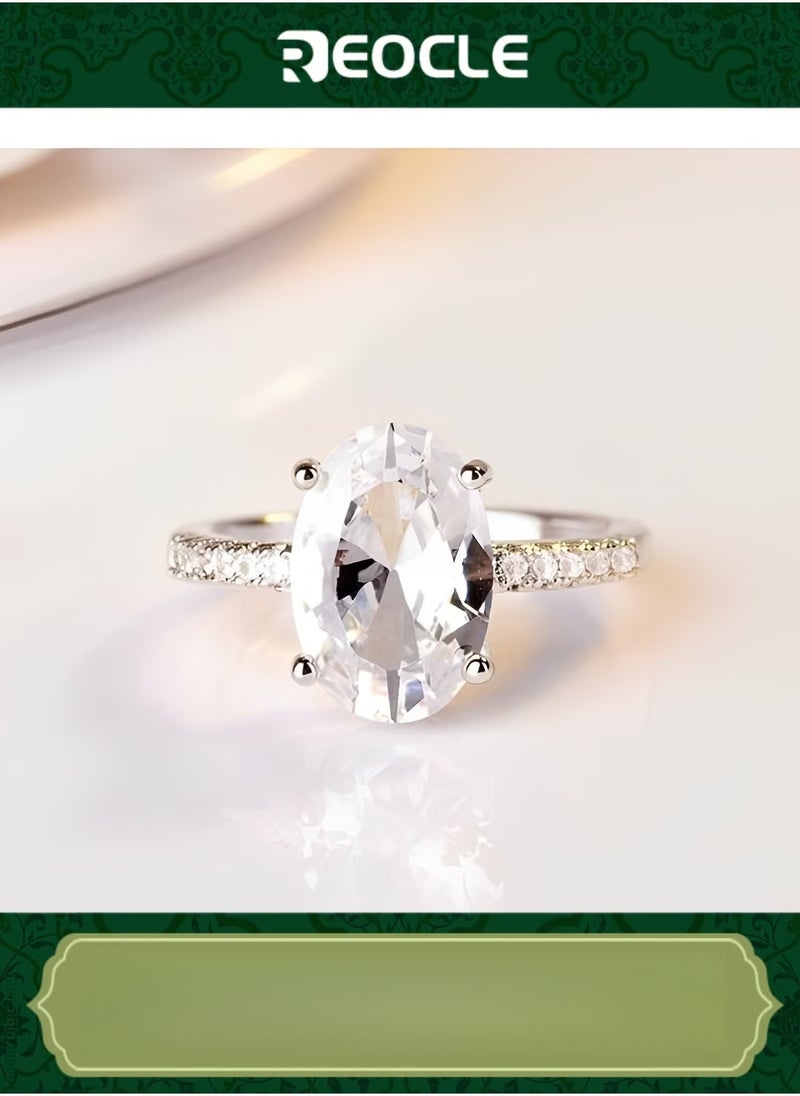 REOCLE Women's Zircon Ring Classic Promise Ring Silver Engagement Ring Oval Cut Solitaire Cubic Zirconia Wedding Promise Rings for Wedding & Marriage Anniversary  - Image 1