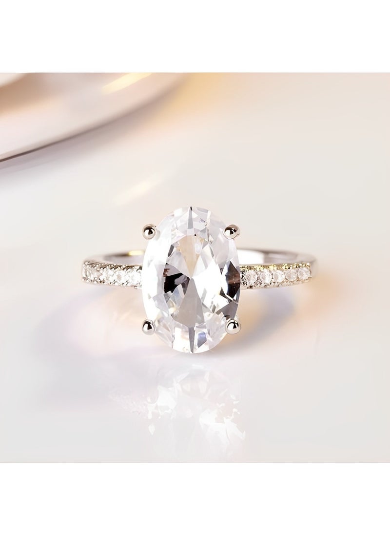 REOCLE Women's Zircon Ring Classic Promise Ring Silver Engagement Ring Oval Cut Solitaire Cubic Zirconia Wedding Promise Rings for Wedding & Marriage Anniversary  - Image 3